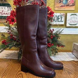 Burgundy faux leather knee high Boots